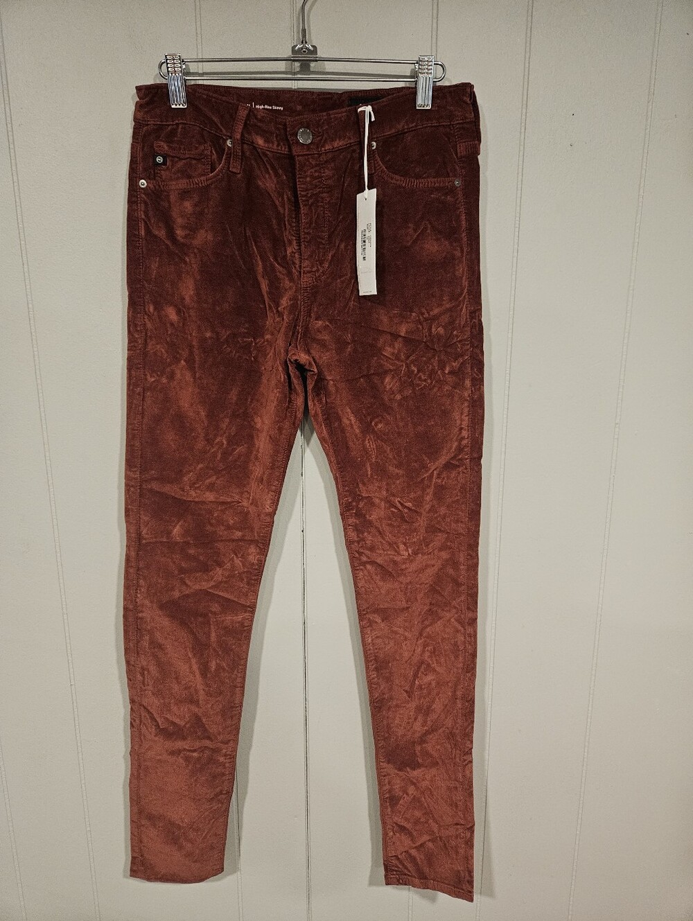 AG Adriano Goldschmied Farrah Skinny Velvet Jeans 28R Red High Rise 28x30 NWT